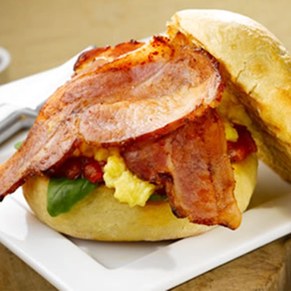 Bacon Baps with Scrambled Eggs and Chilli Jam